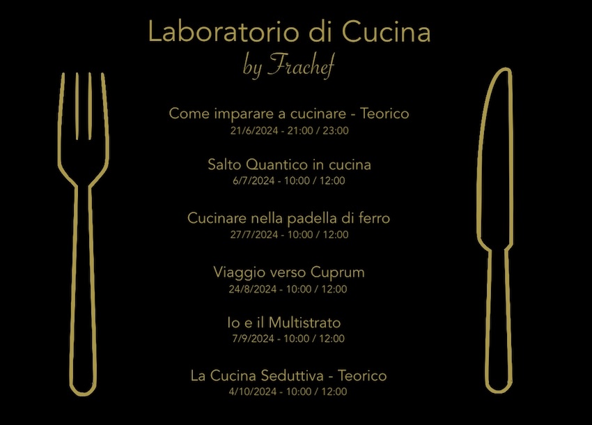 Il calendario dei Corsi di Cucina del Laboratorio di Cucina by Frachef.