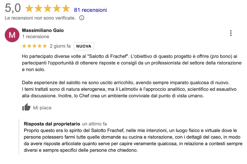 La recensione scritta da Massimiliano sul Salotto Frachef.